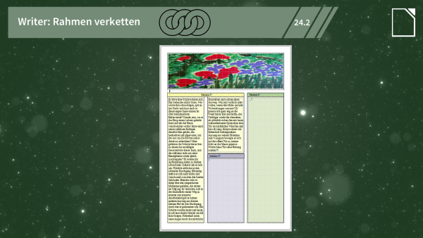 Hintergrund grün; Writer-Seite mit Rahmen.