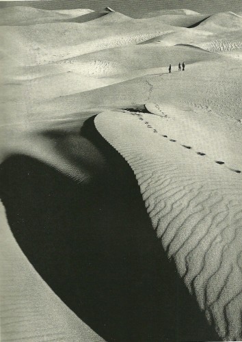 Black and white photo of Sand Dunes National Monument in Colorado from an October, 1939 issue of National Geographic. 