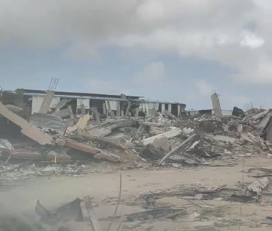 A vista of completely and partially destroyed buildings in Gaza City