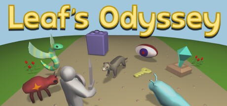 The Leaf's Odyssey title screen, depicting an alert ferret surrounded by a dragon, giant ant, floating eyeball, statue with a sword, and other adventure-themed stuff.