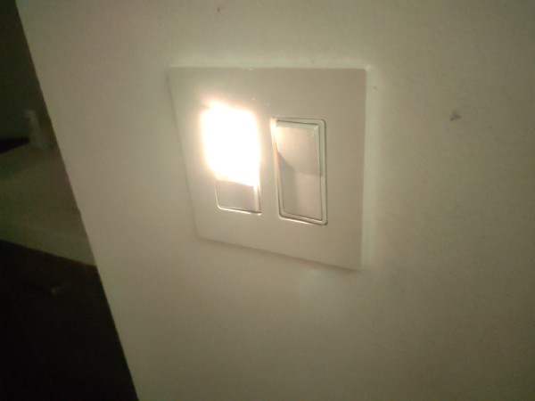 two bathroom switches, one of which has a nightlight, now lit.