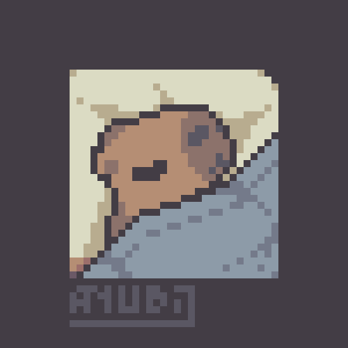 A Pixel Art Redraw of a Capybara, tucked in and sleeping on a bed.