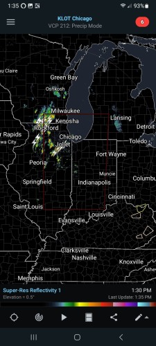 Tornado Watch 195 shown on a map covering parts of Illinois and Indiana.