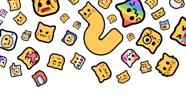 A wallpaper containing most of the Neocat emojis falling from the top.
