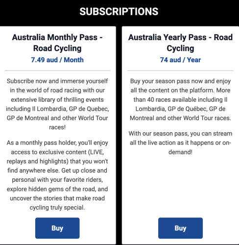 Subscription info for Australia: $7.49 per month or $74 per annum.