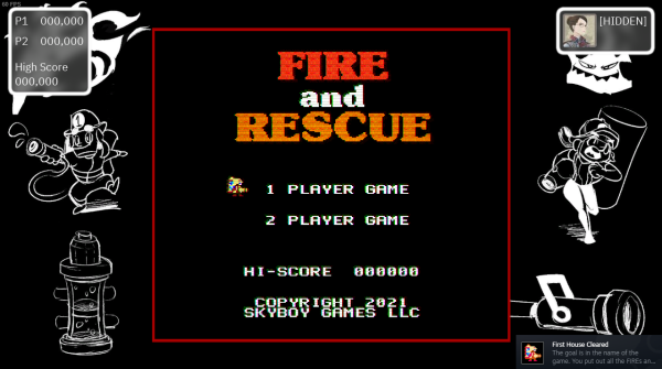 Fire and Rescue gameplay screen with Steam achievement notice in the corner