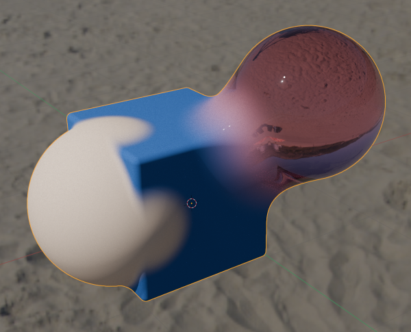Screenshot of a simple blended 3D object against a beach backdrop.