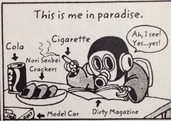 A comic made by Akira Toriyama showing “This is me in paradise.”