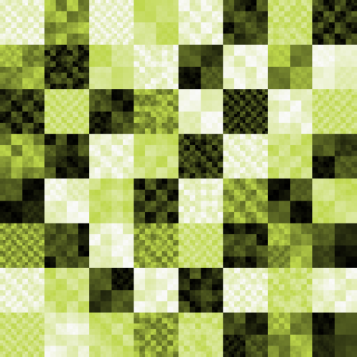 Random recursive checkerboard, in shades of green.