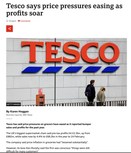 Whilst people struggle to afford healthy food Tesco's profits have risen to £2.3 Billion