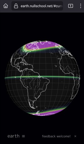 Screenshot of current Auroral oval from earth.nullschool.net