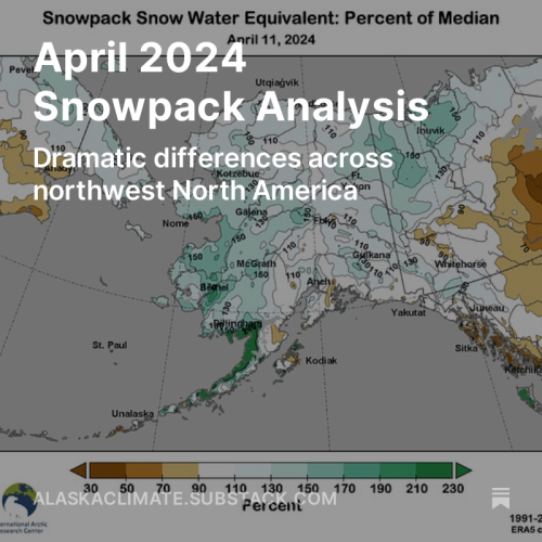 Splash screen for Alaska and Arctic Climate Newsletter post on mid-April snowpack conditions across northwest North America. 