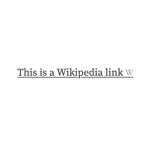 Underlined text "This is a Wikipedia link" with the Wikipedia "W" logo in light gray next to it, and the underline extending below it