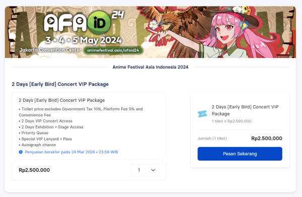 Tiket AFAID 2024 (2 Days [Early Bird] Concert VIP Package)