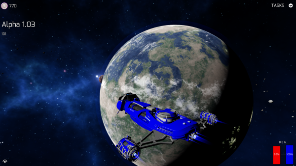Screenshot from Smugglers of Cygnus showing a planet flyby. The plant has an active atmosphere