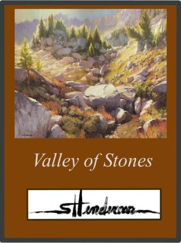 Art print of an original art print depicting a collection of boulders tumbling down a rugged hill in the wilderness.