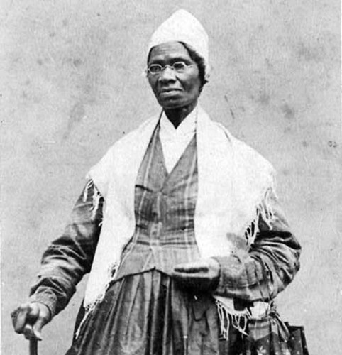 Sojourner Truth in her older age. She is a Black woman wearing a white cap and shawl.