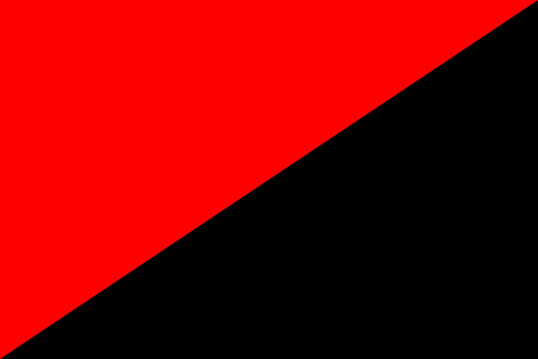 The bisected red and black flag. It is used mostly by a variety of left anarchists and socialist libertarians groups since the early 1800s. These groups gave rise to the workers' Internationals that created the first of may.