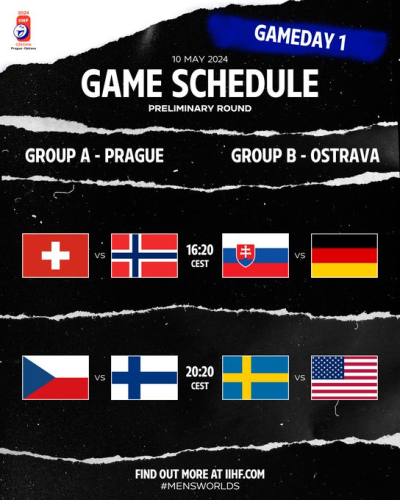 graphic game schedule for the 1st day of Ice Hockey World Championship 2024

