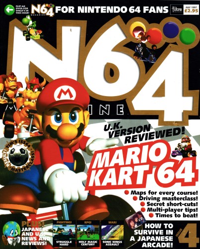 Front cover for N64 Magazine 4 - July 1997 (UK), featuring Mario Kart 64 on Nintendo 64