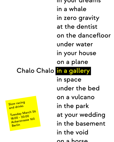 Flyer with the text: "Chalo Chalo in a gallery" highlighted among many other options. 