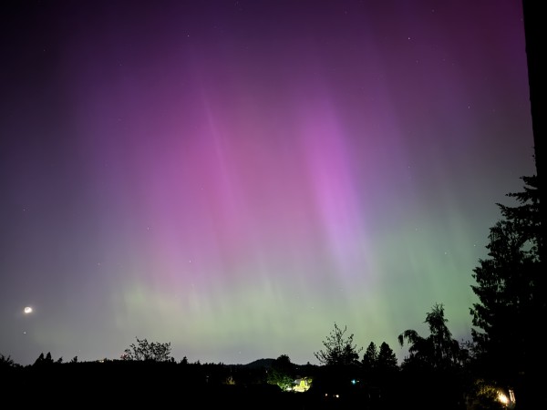 Aurora borealis captured in Boring Oregon. Pinks and greens in the sky.