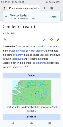 Wikipedia screenshot: "The Gender is a stream in the Dutch province of North Babrant."