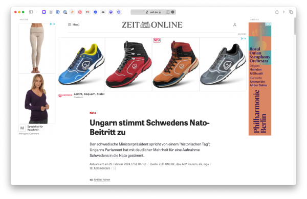 Zeit.de website with ads