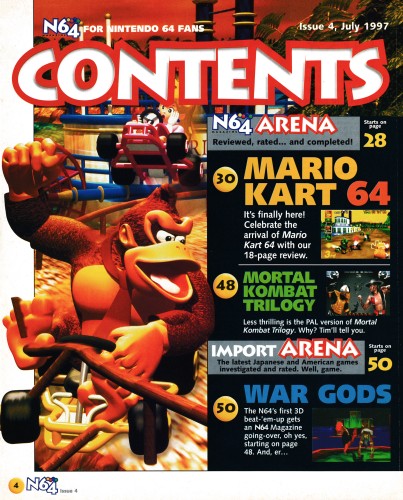 And the contents pages for N64 Magazine 4 - July 1997 (UK)