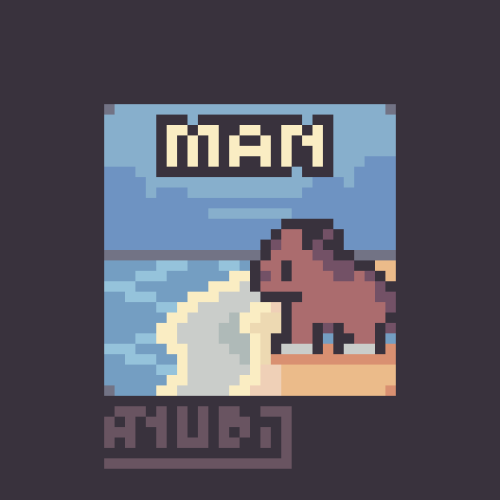 A Small Pixel Art Redraw featuring a horse, staring at the ocean from the beach they're standing in, while a caption saying "Man" can be read on top.