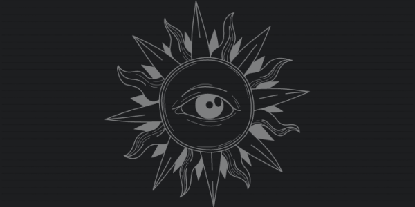 Narysowany symbol Słońca. W środku narysowane otwarte oko.