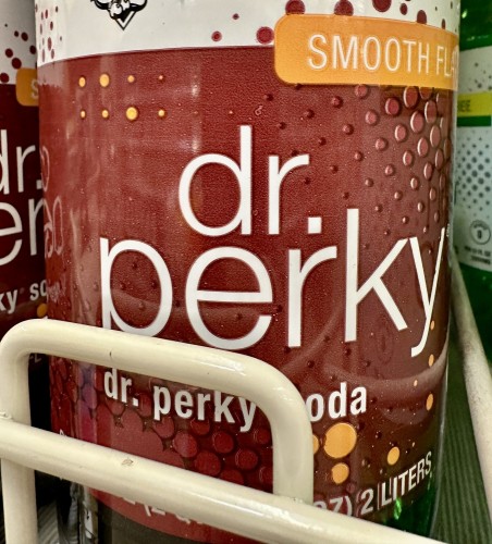 On store shelf 

dr. perky
Soda
2/LITERS
