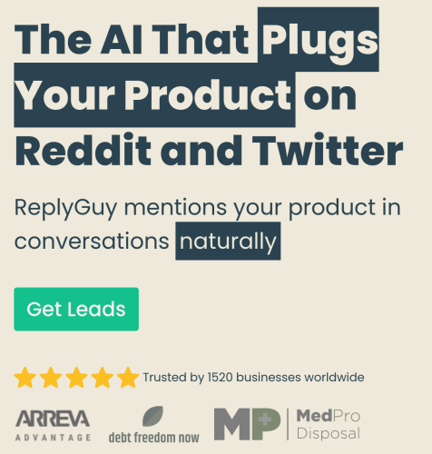 The AI that plugs your product on reddit and twitter
ReplyGuy mentions your product in conversations naturally

Get Leads

Trusted by 1520 businesses
