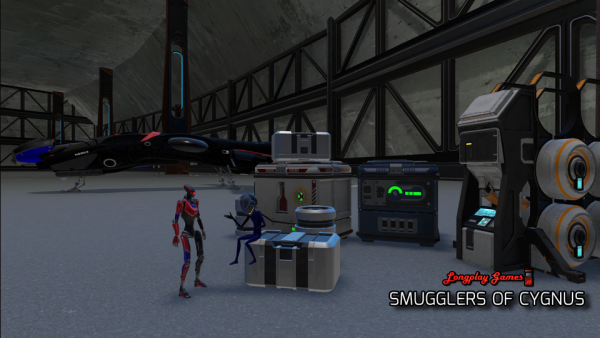 Small res wallpaper shot showing a couple people chatting on top of a pile of cargo on a busy space station's flight deck/parking garage.
From the upcoming game, Smugglers of Cygnus