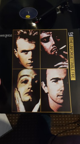 Members of U2 in squares vinyl cover 