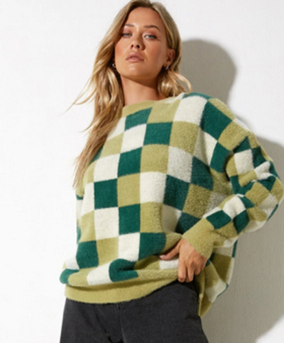 woolen sweater with a green checkered pattern similar to githubs activity board