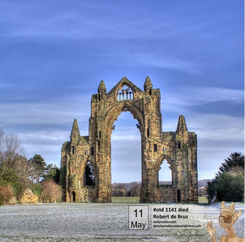 The picture shows the remains of Gisborough Priory in the snow