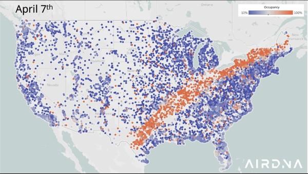 Karte der USA. Eine rote Spur zieht sich von Texas bis in den Nordosten der USA.