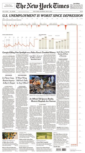 Full front page of The New York Times for Saturday, May 9, 2020.  