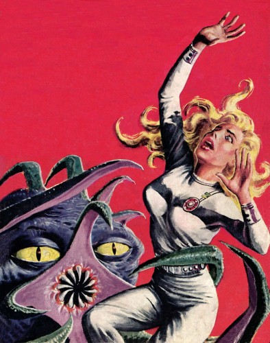A tentacled alien grabs a lady. Just buy her flowers, mate.