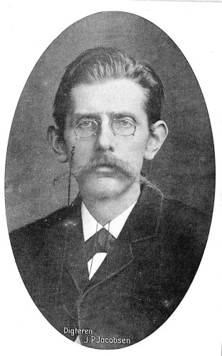 Danish writer Jens Peter Jacobsen.

An elderly man with glasses and a mustache in a vintage photograph.