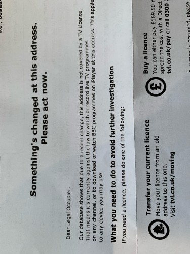 Letter from tv licence twats saying “something changed” At this address.