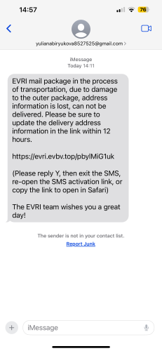 Spam or scam. Text message/iMessage asking for confirmation of details for a non existent package delivery. 