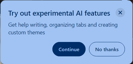 Try out experimental Al features X Get help writing, organizing tabs and creating custom themes 