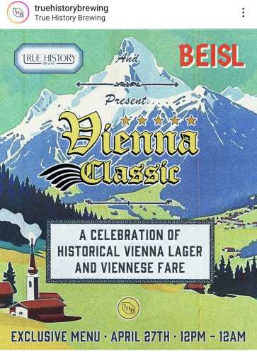 A poster promoting a beer event featuring beer & food, in the style of Vienna, if not Austria.