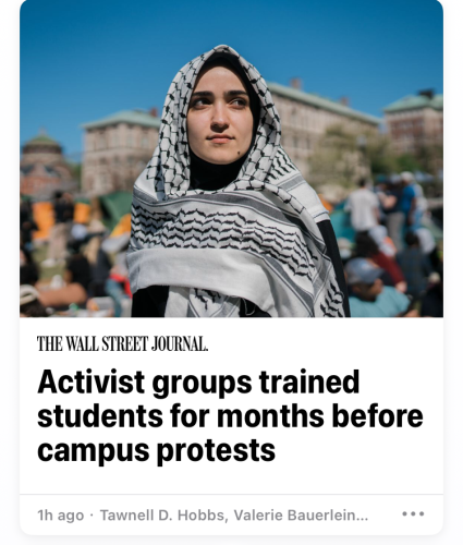 A Wall Street journal article titled “activist groups trained students for months before protests”