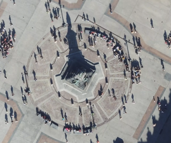 Aerial photo of the Adam Mickiewicz Monument, Kraków
