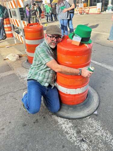 My dumb ass hugging a caution cone in uptown Butte, America