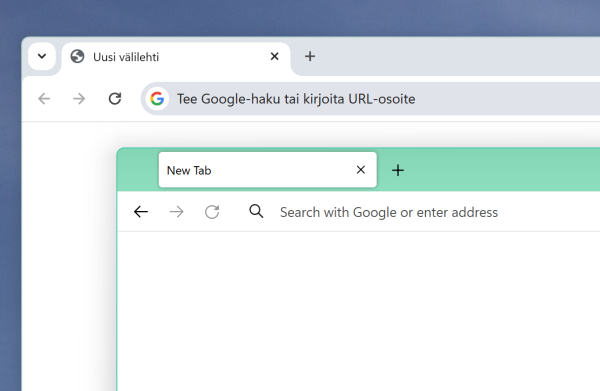 Google Chrome on background and Firefox on foreground. Tab bar has a gap in Firefox.