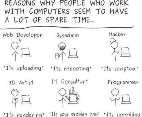 REASONS WHY PEOPLE WHO WORK WITH COMPUTERS SEEM TO HAVE A LOT OF SPARE TIME